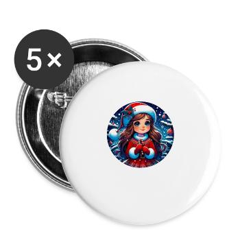 Père Noël fille Illustration Noël drôle - Lot de 5 grands badges (56 mm) - blanc - Devant