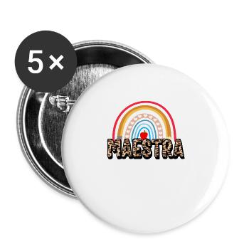 Lehrer-Shirt, Maestra Regenbogen-T-Shirt, stolzes Spanisch - Buttons groß 56 mm (5er Pack) - Weiß - Vorne