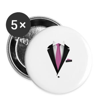 Smoking mit Krawatte für Hochzeiten und Besonderes - Buttons groß 56 mm (5er Pack) - Weiß - Vorne