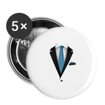 Smoking mit Krawatte für Hochzeiten und Besonderes - Buttons groß 56 mm (5er Pack) - Weiß - Vorne
