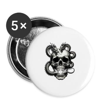 Dragon's Breath Totenkopf T-Shirt Mystisches Skelett - Buttons groß 56 mm (5er Pack) - Weiß - Vorne