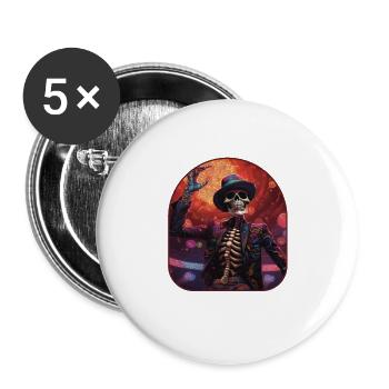 Retro 70er Jahre Rocker Skelett - Buttons groß 56 mm (5er Pack) - Weiß - Vorne