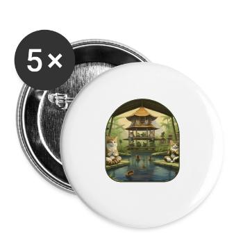 Zen Garden Yoga Cats Stretching on Mushroom Mats - Buttons large 2.2''/56 mm (5-pack) - white - Front