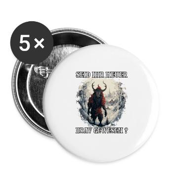 Krampus T | Krampus Kostüm | Dämonischer - Buttons groß 56 mm (5er Pack) - Weiß - Vorne