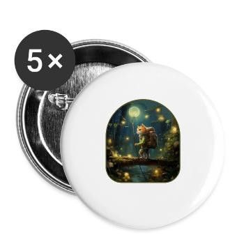 Woodland Adventure Brave Cat Exploring a Mushroom - Buttons large 2.2''/56 mm (5-pack) - white - Front