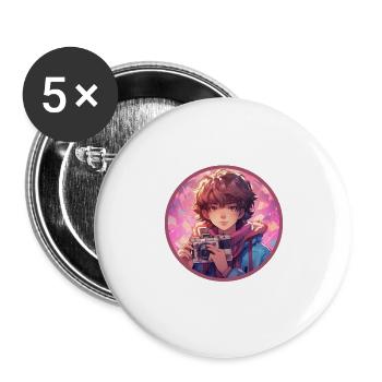 Indie Anime Boy Vintage Camera Vaporwave - Buttons large 2.2''/56 mm (5-pack) - white - Front