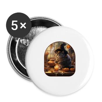 Magisches Rezept Hexenkatze braut einen Pilz - Buttons groß 56 mm (5er Pack) - Weiß - Vorne