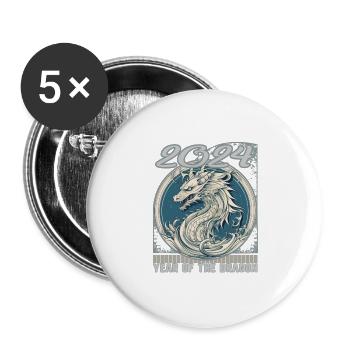 Chines Nouvel An de Dragon Minimaliste Line Art - Lot de 5 grands badges (56 mm) - blanc - Devant