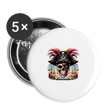 Piratenfest Totenkopf Shirt Gasparilla Celebration - Buttons groß 56 mm (5er Pack) - Weiß - Vorne