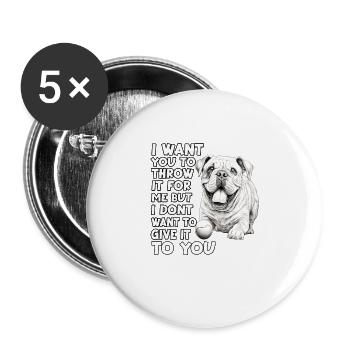 Englische Bulldoggen Spaziergang Outfit für - Buttons groß 56 mm (5er Pack) - Weiß - Vorne