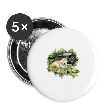Akita Hund Pondside Cottagecore Serenity Männer Frauen - Buttons groß 56 mm (5er Pack) - Weiß - Vorne