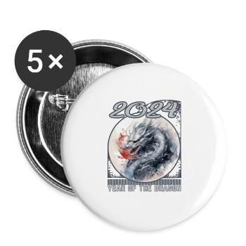 Pinceau traditionnel du Nouvel An du Dragon de Chine - Lot de 5 grands badges (56 mm) - blanc - Devant