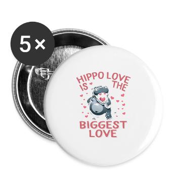 Valentinstags-Shirt, Nilpferd-Liebe ist das Größte - Buttons groß 56 mm (5er Pack) - Weiß - Vorne