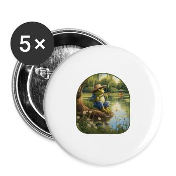 Cottagecore Frosch Angelteich Weidenbäume - Buttons groß 56 mm (5er Pack) - Weiß - Vorne
