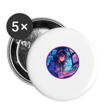 Arcade Anime Fille Vaporwave Neon Glow Rétro - Lot de 5 grands badges (56 mm) - blanc - Devant