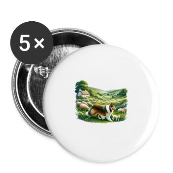 Collie Shepherd's Cottagecore Meadow Men Women - Buttons large 2.2''/56 mm (5-pack) - white - Front