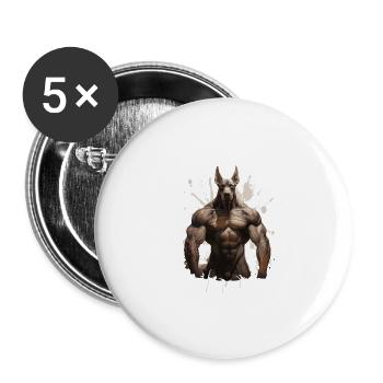 Doberman Chien Muscles Workout Beast - Lot de 5 grands badges (56 mm) - blanc - Devant