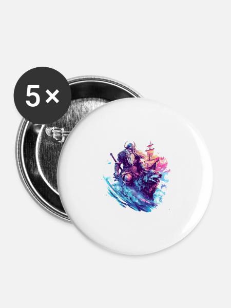 Wikinger Wolf Krieger Valhalla - Buttons groß 56 mm (5er Pack) - Weiß