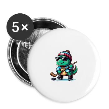Eishockey Dino Mit Coolen Sonnenbrillen - Buttons groß 56 mm (5er Pack) - Weiß - Vorne