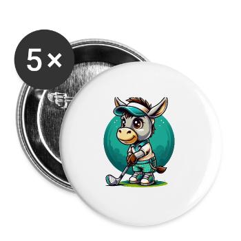Âne de golf avec club - Lot de 5 grands badges (56 mm) - blanc - Devant
