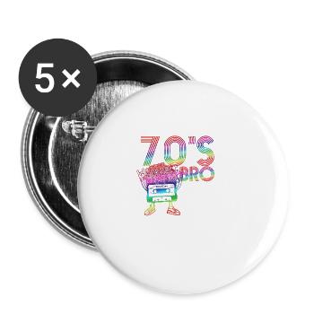 70er Jahre Bro Vintage Retro -Kassette - Buttons groß 56 mm (5er Pack) - Weiß - Vorne