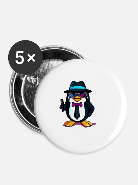Agent Pinguin - Buttons groß 56 mm (5er Pack) - Weiß