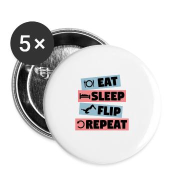 Gymnastics - eat, sleep, flip, repeat - Buttons groß 56 mm (5er Pack) - Weiß - Vorne