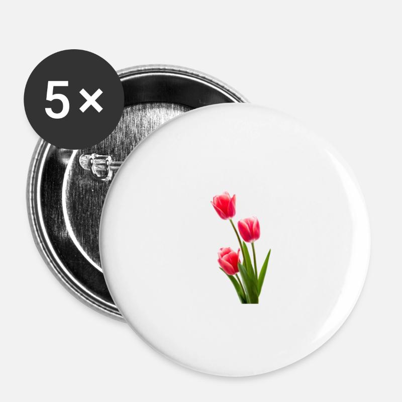 Tulipe / tulipe - Lot de 5 grands badges (56 mm) - blanc