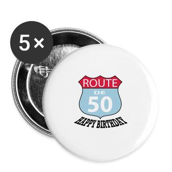 Geburtstag Birthday Route 50 - Buttons groß 56 mm (5er Pack) - Weiß - Vorne