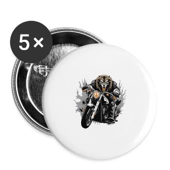 Lion Moto Motard Bête - Lot de 5 grands badges (56 mm) - blanc - Devant