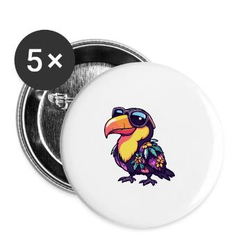 Toucan Bird Comic Holiday - Buttons large 2.2''/56 mm (5-pack) - white - Front