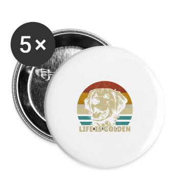 Golden Retriever Hund retro vintage Silhouette - Buttons groß 56 mm (5er Pack) - Weiß - Vorne