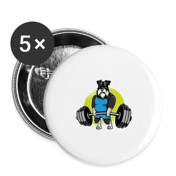 Miniature Schnauzer Weightlifting I Deadlift - Buttons groß 56 mm (5er Pack) - Weiß - Vorne