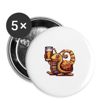 Schnecke Bier Pixel - Buttons groß 56 mm (5er Pack) - Weiß - Vorne