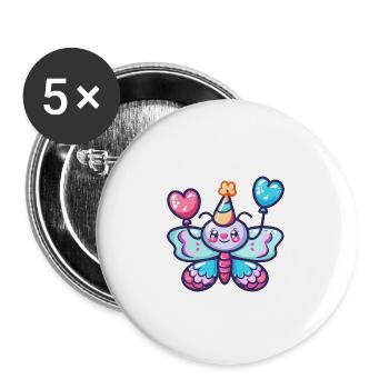 Papillon Anniversaire BD - Lot de 5 grands badges (56 mm) - blanc - Devant