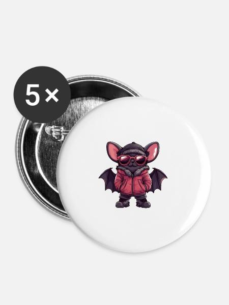 Fledermaus Winter - Buttons groß 56 mm (5er Pack) - Weiß
