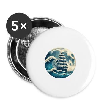 Vintage Sailboat Sailing Waves Ship - Buttons large 2.2''/56 mm (5-pack) - white - Front