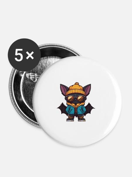 Fledermaus Winter Comic - Buttons groß 56 mm (5er Pack) - Weiß