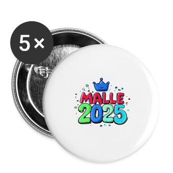 Malle 2025 Bunt Mallorca Krone - Buttons groß 56 mm (5er Pack) - Weiß - Vorne