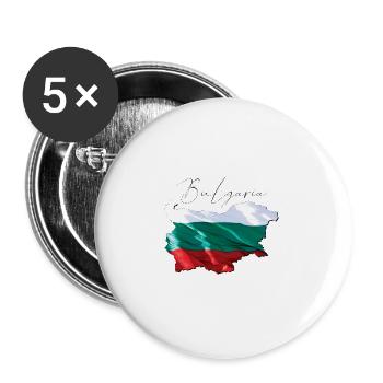 Echte Bulgarien Flagge – Flag Map EN - Buttons groß 56 mm (5er Pack) - Weiß - Vorne