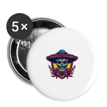 Mexican Skull Sombrero - Buttons large 2.2''/56 mm (5-pack) - white - Front