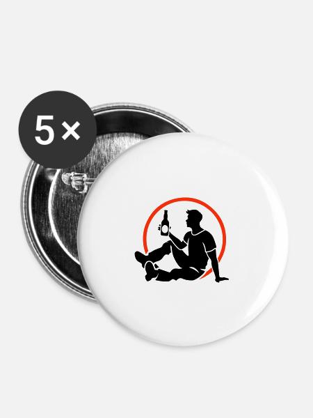 Bier Trinken Silhouette - Buttons groß 56 mm (5er Pack) - Weiß