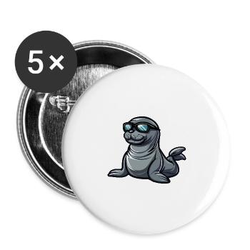 Seal Animal Comic Cool - Buttons large 2.2''/56 mm (5-pack) - white - Front