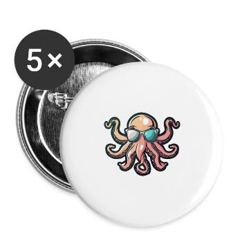 Oktopus Comic Cool - Buttons groß 56 mm (5er Pack) - Weiß - Vorne