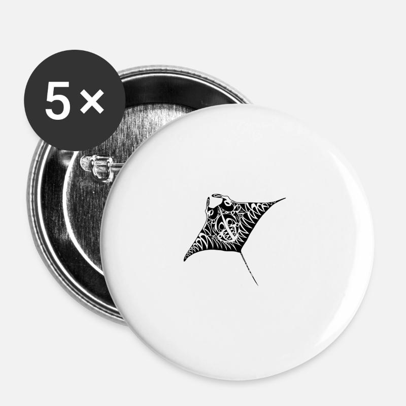 manta maori blk - Buttons large 2.2''/56 mm (5-pack) - white