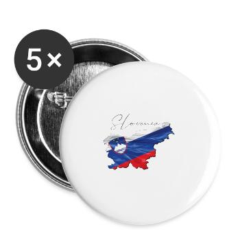 Slowenien Flagge in der Slowenien Landkarte EN - Buttons groß 56 mm (5er Pack) - Weiß - Vorne