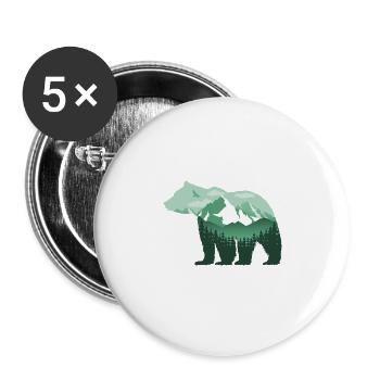 grizzly-bär grün natur berge gebirge T-Shirt - Buttons groß 56 mm (5er Pack) - Weiß - Vorne