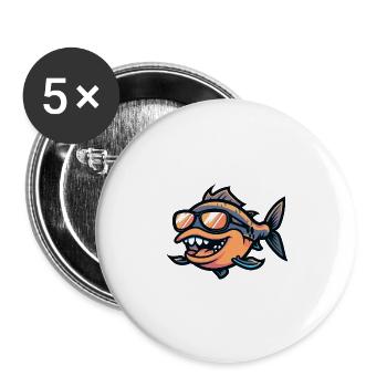 Piranha Fish Comic Cool - Buttons large 2.2''/56 mm (5-pack) - white - Front
