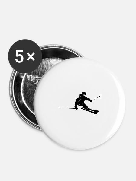 Winter - Skifahrer Carving - Buttons groß 56 mm (5er Pack) - Weiß