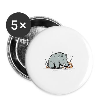 Hippopotamus Cute Comic - Buttons large 2.2''/56 mm (5-pack) - white - Front